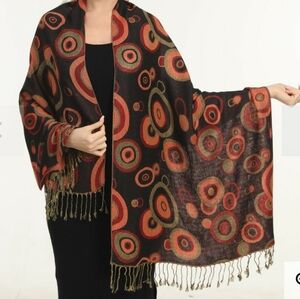 🎁 Pashmina shawl scarf multi color circles woven classic neck wrap 26" x 80"